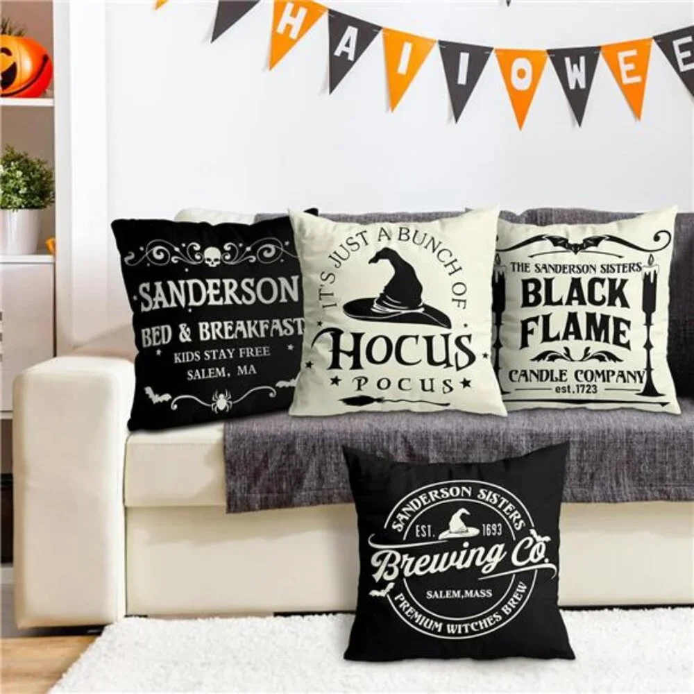Set of 4‎ Halloween Pillow Covers 18x18 - Hocus Pocus Home/Farmhouse Decor